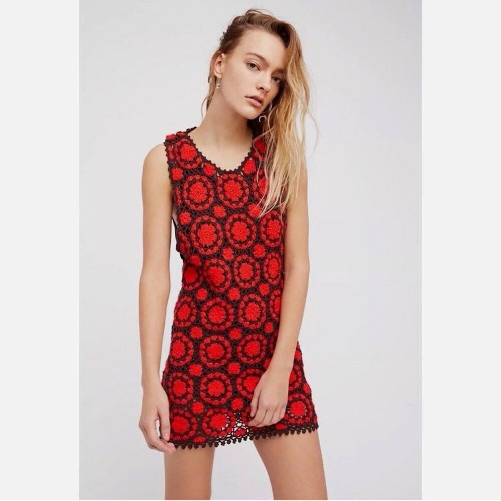 NWOT Free People Delilah Retro Crochet Shift Mini Dress